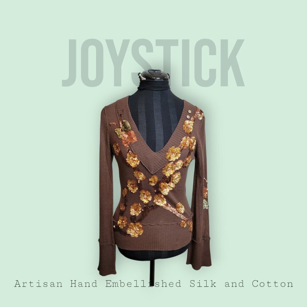 Joystick Hand-Embroidered Silk Cotton Sweater | Size S